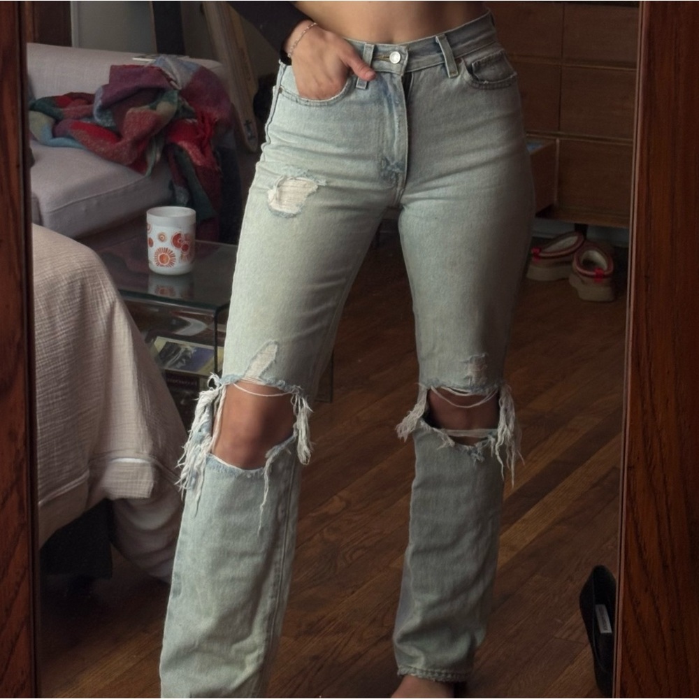 Light Wash Distressed Women's Straight Leg Jeans